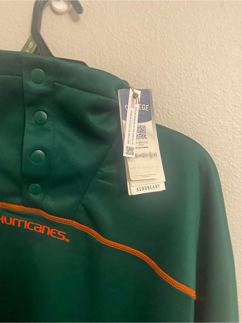 adidas Miami Hurricanes AEROREADY Quarter Snap Pullover Jacket Green Men’s - Picture 10 of 12